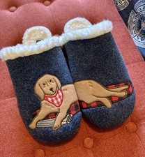 NEW Lands End Women Dog Slipper 9 Blue Cozy Dog Sherpa