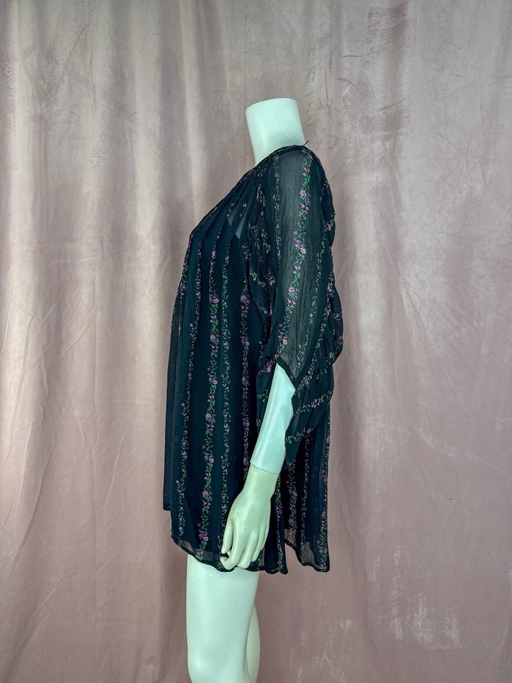 Mini Vestido Kate Moss Topshop Mujer Negro Floral Reino Unido 8 EE. UU. 4 Plisado Calzoncillo Boho Foto 2 de 4