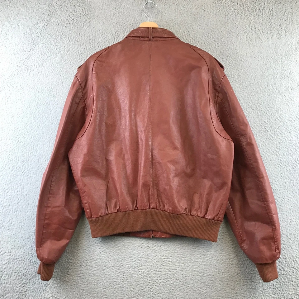 Vintage Members Only Brown Leather Bomber Jacket Size 46 - Image 2 of 4