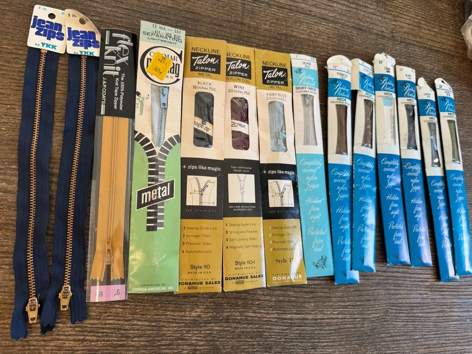 Vintage Zipper Lot 14 Talon Brelding Corticelli Conmar YKK Jean Zips Sewing NOS - Image 3 of 4