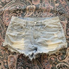 American Eagle Women's Blue Denim High Waisted Distressed Short Shorts Size 6