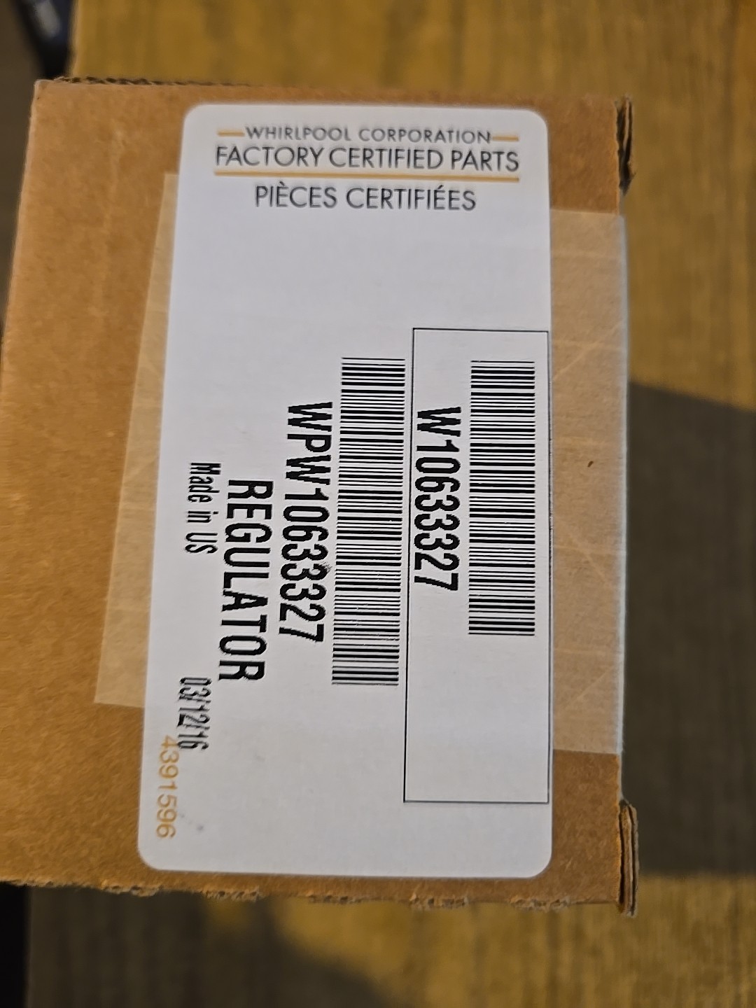 Válvula reguladora de cocina de horno de gas OEM W10633327 Whirlpool OEM nueva en caja