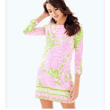 NEW Lilly Pulitzer Pink Sunset Sophie Dress Pineapple  Boat Neck Button Large