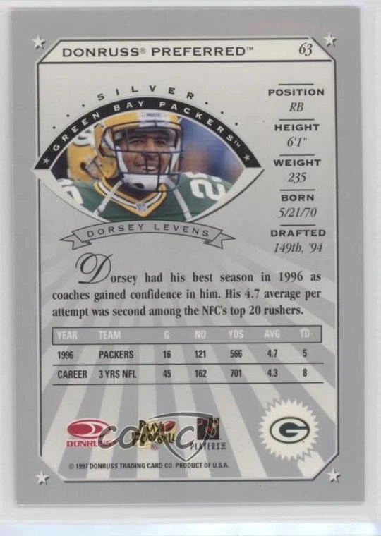 1997 Donruss Preferred Dorsey Levens #63 - Image 2 of 2