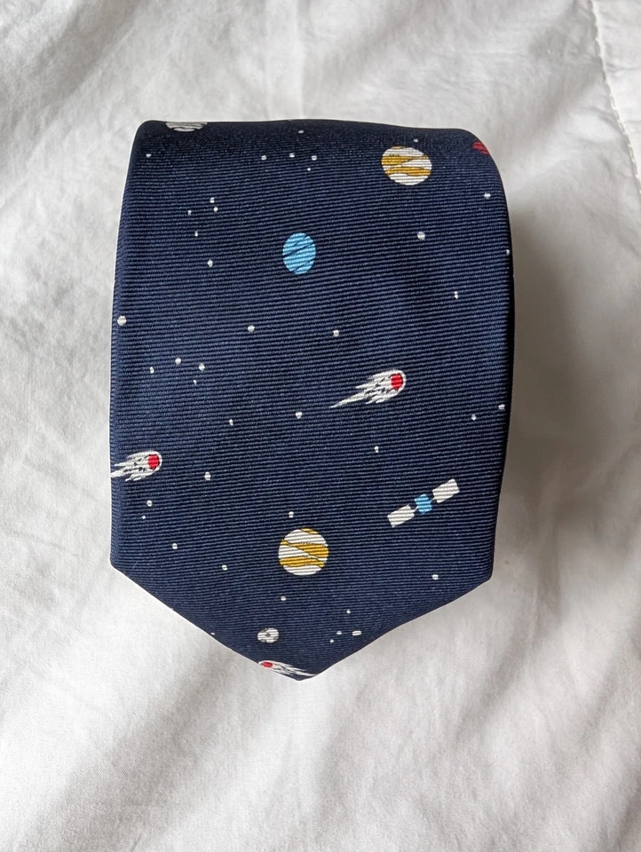 Corbata de seda para hombre J Crew azul sistema solar planetas espacio exterior 59L 2,5W Foto 4 de 4