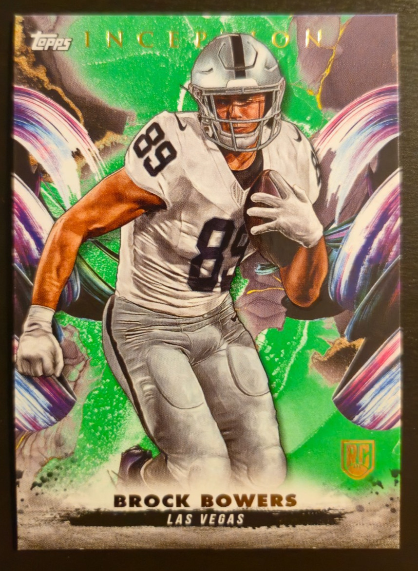 BROCK BOWERS 2024 TOPPS INCEPTION ROOKIE CARD SP RC GREEN 166 #166 SHORT PRINT