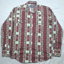 Vintage Wrangler Western Shirt Pearl Snap Button Down Aztec Striped size Medium