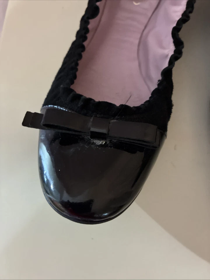 Zapatos planos de ballet de gamuza y charol negro Valentino rojo talla 39 Foto 3 de 4