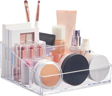 Clear Plastic Small Countertop Vanity Makeup Organizer, Compact Rectangular 4-Co