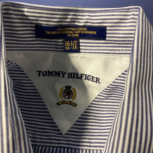 Vintage Tommy Hilfiger Mens 16.5 34/35 Preppy Blue White Striped Dress Shirt Y2K - Picture 5 of 8