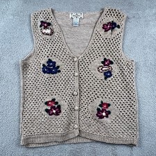 Vintage Crochet Knit Sweater Vest Small Embroidered Grandmacore Cottagecore