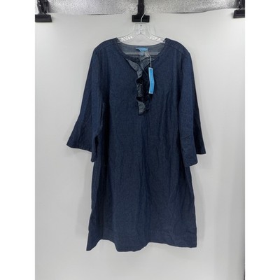 Draper James Women's Chambray Ruffle Shift Dress - Dark Wash - 16 - NWT