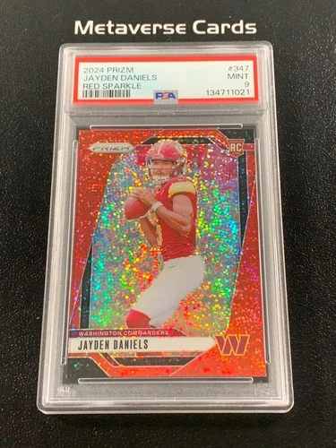 2024 Prizm Jayden Daniels RC Rookie Red Sparkle Commanders PSA 9