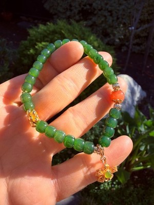 6mm Natural Green Siberian Nephrite DIY Bracelet, Spinach Green Nephrite｜老坑碧玉