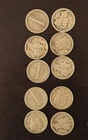 Lot of 10 Silver Mercury Dimes 10C Circulated 1930-1945