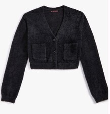 CHILDREN'S BLACK FUZZY CARDIGAN