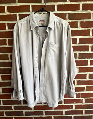 Wrangler Rugged Wear Men's XL Gray Corduroy Cotton Button-Up Shirt Pockets