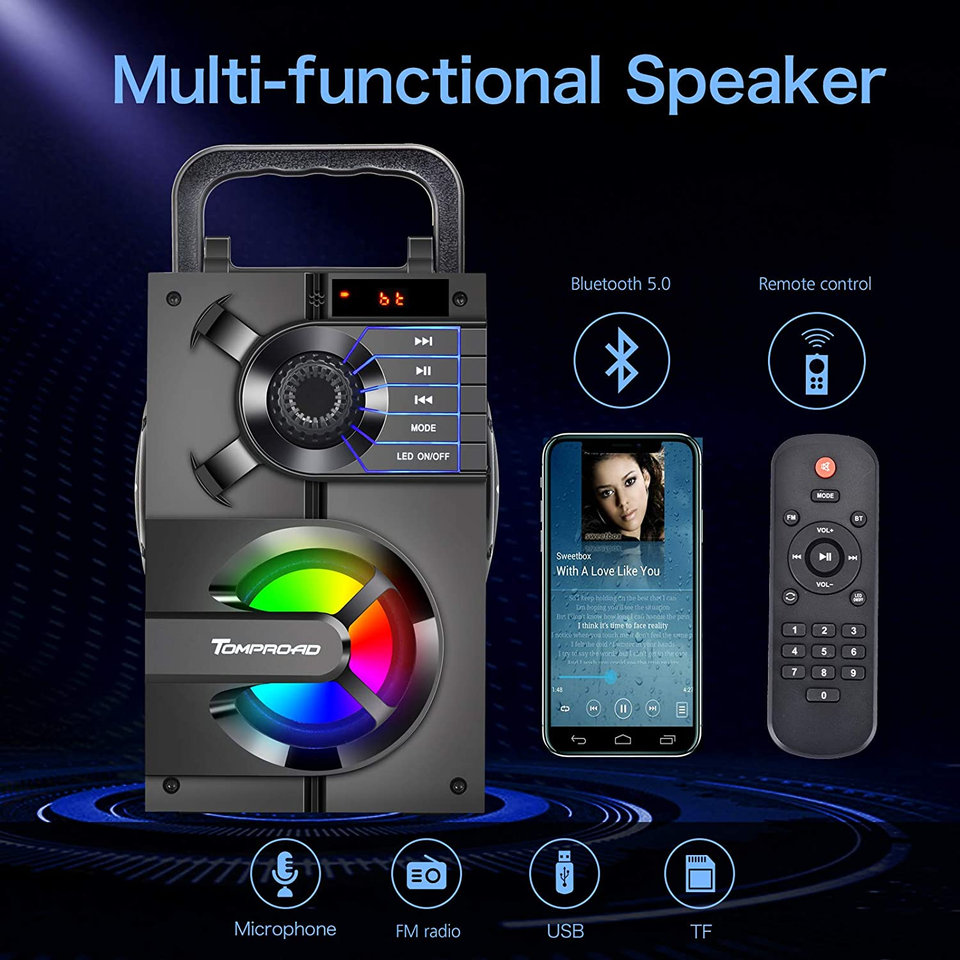 TYOTY Altoparlanti portatili Bluetooth 80W grande potente wireless all'aperto forte stereo basso profondo Boombox TWS Home Party altoparlante con luci a LED del subwoofer