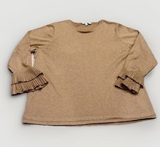 Chico’s Women's Lurex Pleat Sleeve Gold Metallic 3/4 Sleeve Pullover Sweater 4