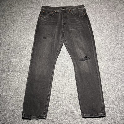 Levis 501 S Jeans Mens 30x28 Premium Skinny Big E Black Denim Distressed