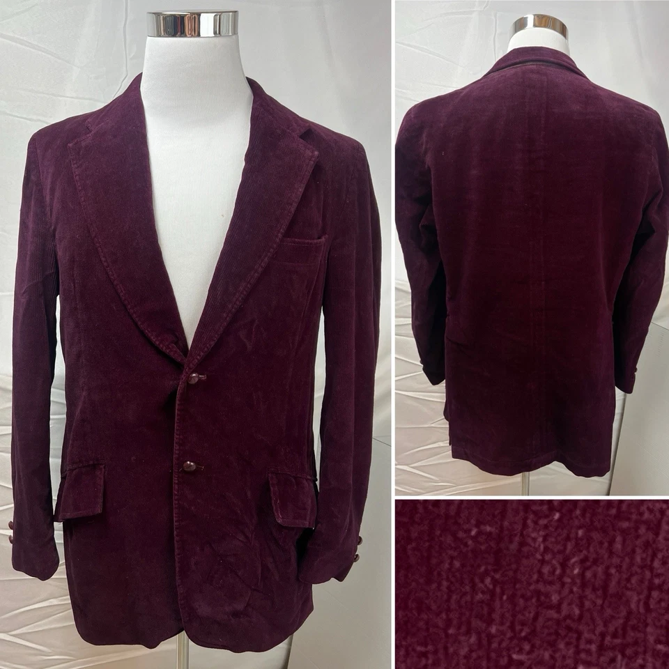 Chaqueta Blazer Abrigo Deportivo Terciopelo 2 Botones Algodón Pana Vino 42L De Colección Para Hombre Foto 4 de 4