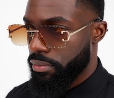 Rimless Rectangle Sunglasses Men Frameless Square Trendy Shade Retro Hip Hop