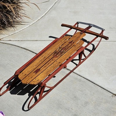 VINTAGE GENUINE FLEXIBLE FLYER SLED MODEL 51J WOOD & METAL 50 x 21 x 6 Inch