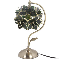 Bieye L11044 Tiffany Style Stained Glass Flower Petal Table Lamp Brass Base For
