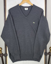 VTG LACOSTE Made in France Mens Size Large Virgin Wool V Neck Sweater Charcoal 6