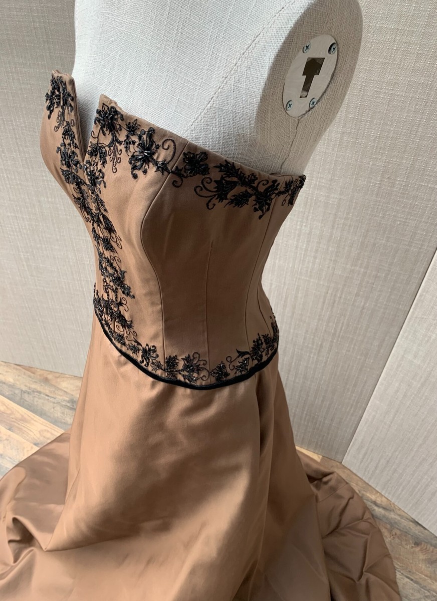 Evening gown - Anne Barge, silk mikado formal dress brown coffee size 14 |  eBay