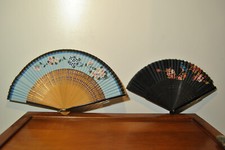 2 Contemporary Japanese Fans Decorated With Flower On Paper Japan 20th Century