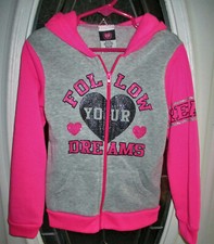 Diva Hoodie Jacket Full Zip Pink Gray "FOLLOW YOUR DREAMS" Girls 4/5 XS