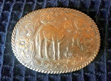Vintage Crumrine Bronze Horse Belt Buckle