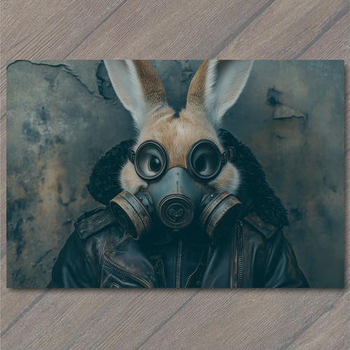 Art Print Creepy Bunny Gas Mask Leather Jacket Grunge Cyberpunk Dark ...