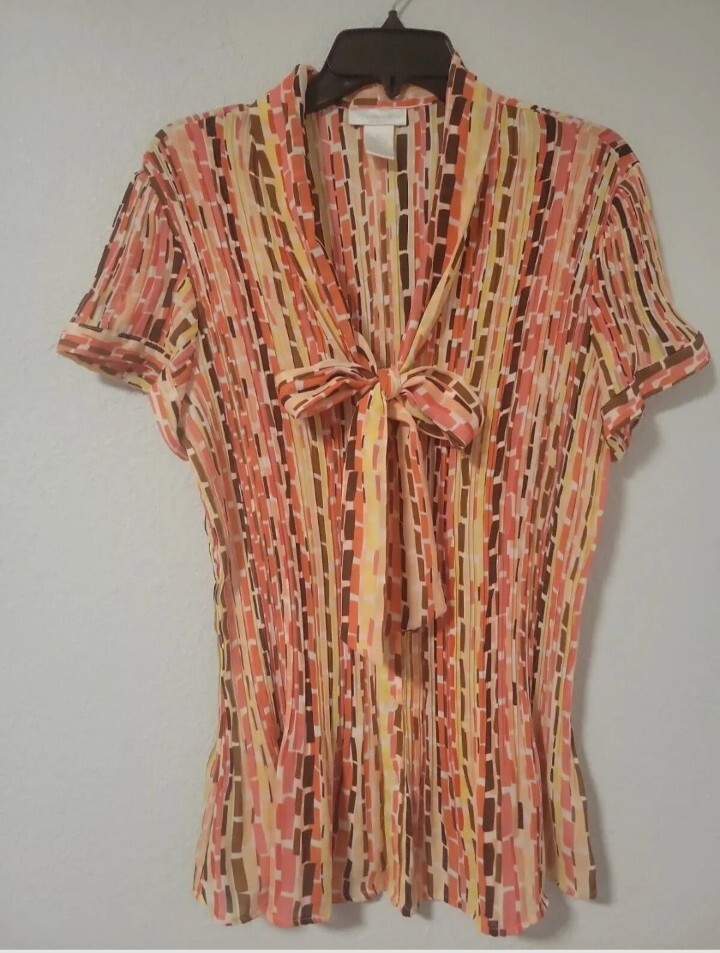 Worthington Orange Multicolor Semi Sheer expandex Button Down