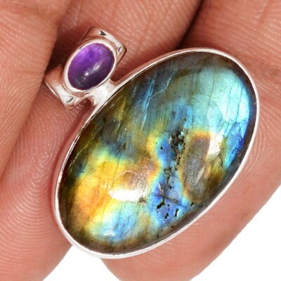 Natürlicher Multi Feuer Labradorit & Amethyst 925 Silber Anhänger Schmuck CP71158