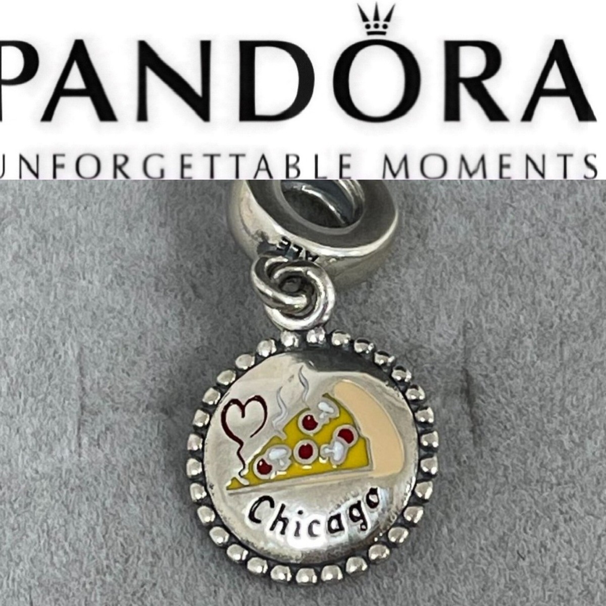 Pandora Chicago Exclusive Deep Dish Pizza Logo Retired Dangle