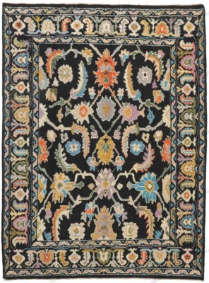 Modern Black Oushak Rug, Maximalist Style Contemporary 4x6, 5x8, 6x9, 8x10, 9x12