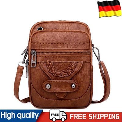 Female Vintage Solid Color Zipper Crossbody Bag Women Soft PU Leather Mini Purse