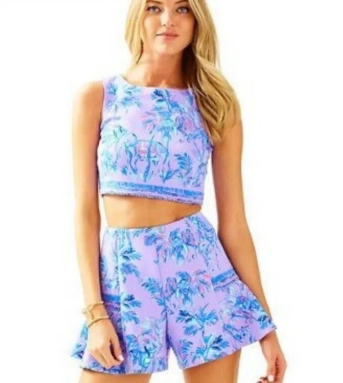Lilly Pulitzer Neri LARGE Set Crop Top Shorts 2 pc Lilac
