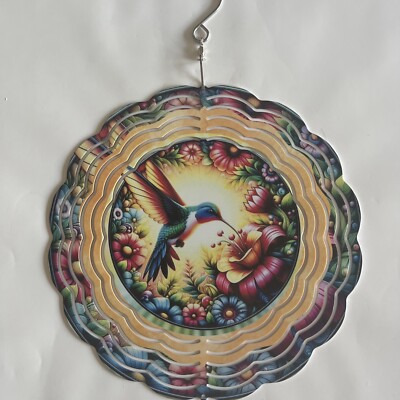 Hanging Wind Spinner  8'' 3D Hummingbird Floral Flowers Handmade
