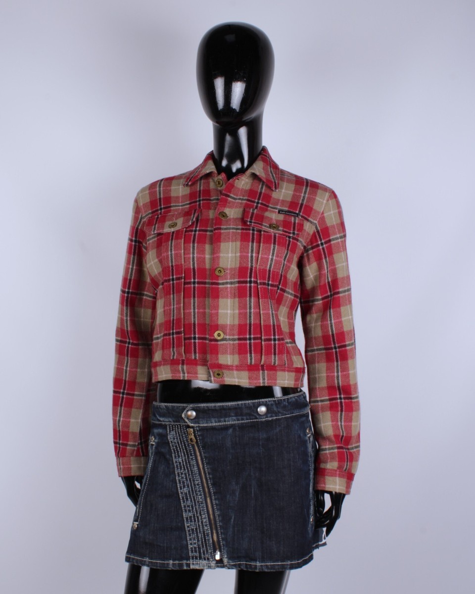 Womens Y2K DOLCE GABBANA Vintage Wool Blend Red Plaid Cropped