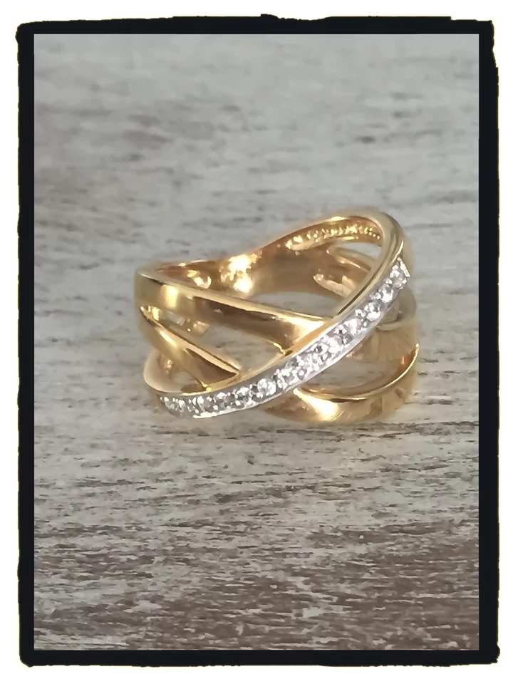 Bague Large Bicolore Rang ZIRCONIUM Plaqué or 18 Carats CHOIX Tailles 50 à 68 - Photo 4/4