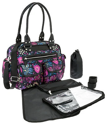 Wickeltasche Baby Tasche 6 Teile Alessandro Fleur Babywickeltasche 12226 Schwarz