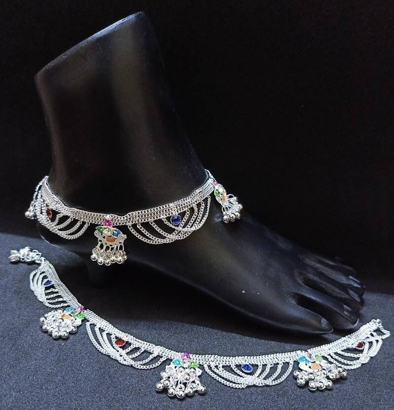 Silver Plated Ankle Chain for Women - Indian Payal Foot Bracelet Gift-image