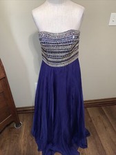 Sherri Hill Purple  Beaded Strapless Maxi Chiffon Gown Dress Size 8 EUC (BR2)