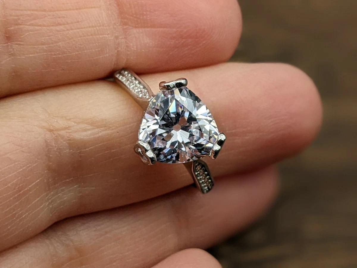 Sterling Silver Trillion Cut White Topaz Ring Size 8 Lab Created Engagement Ring