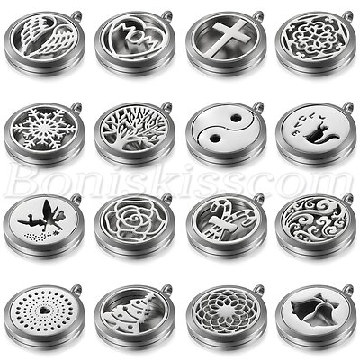 Women's Round Box Essential Oil Aroma Diffuser Locket Pendant Necklace For Gift