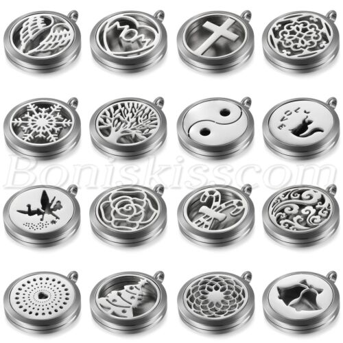 Women's Round Box Essential Oil Aroma Diffuser Locket Pendant Necklace For Gift - Picture 1 of 83