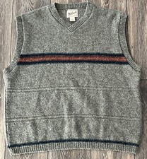 Woolrich Mens Vintage XL Pullover Vest Grey Wool Knit V-Neck Stripe Made In USA